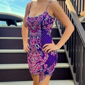 Rachel Allan Vibrant Purple and Pink Mini Dress